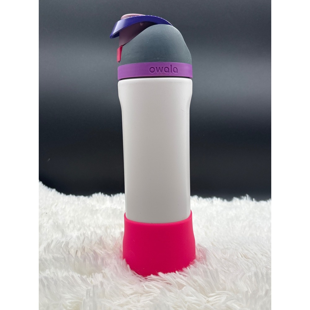 Owala FreeSip Insulated Stainless Steel Water Bottle White Purple Pink with Boot